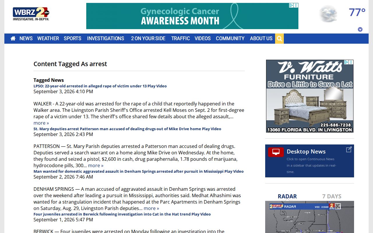 WBRZ arrest news index for selected Baton Rouge-area stories