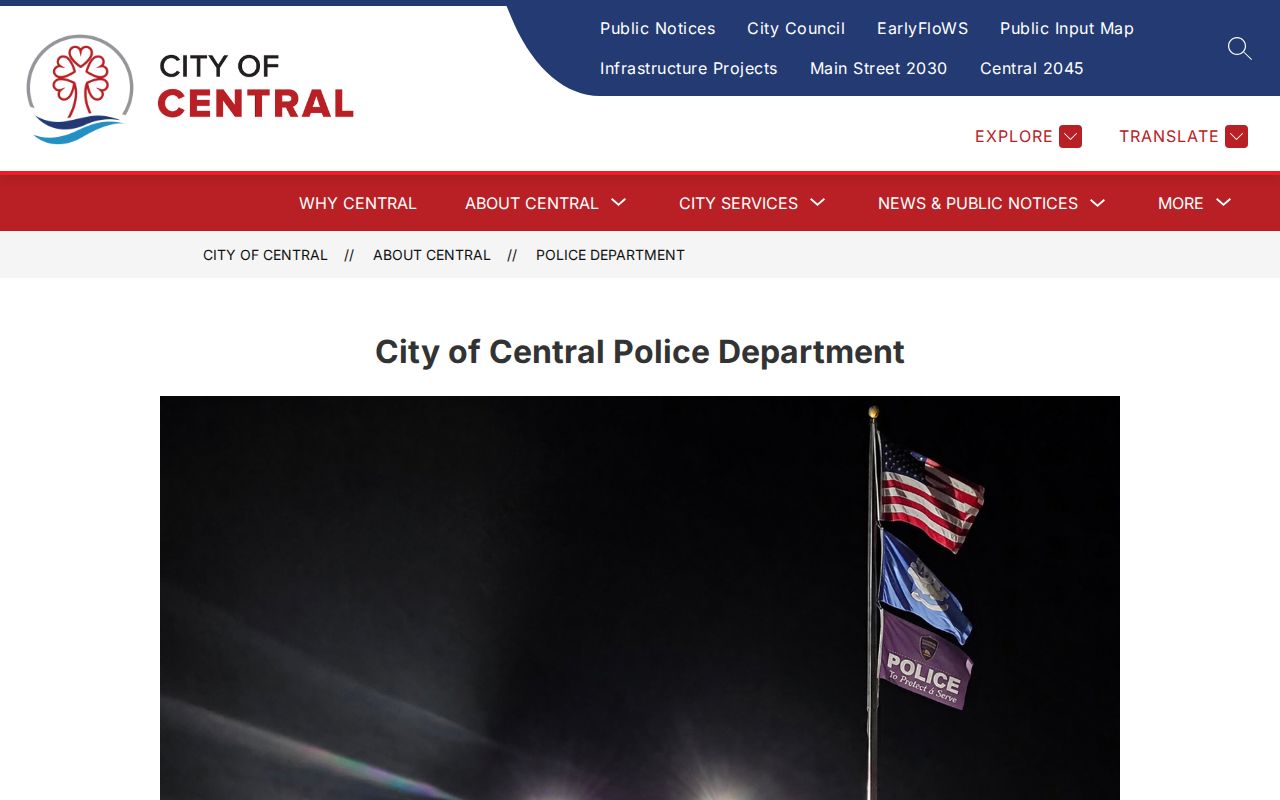 Central Police Department official page with monthly statistics and report request links