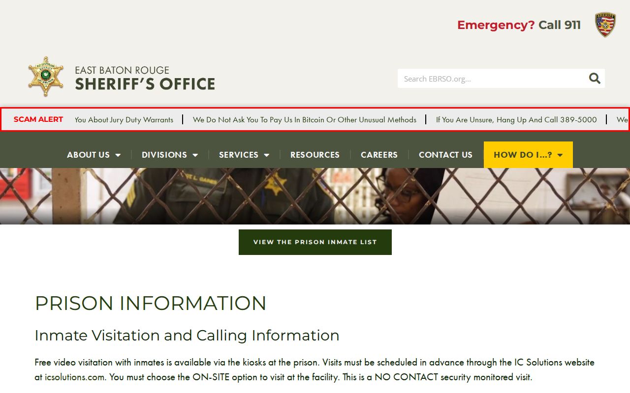 East Baton Rouge Sheriff Prison Inmate List official landing page